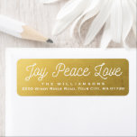 Christmas Joy Peace Love Custom Gold Label<br><div class="desc">Send your cards in style with these "Joy Peace Love" custom return address label featuring a faux gold background.</div>