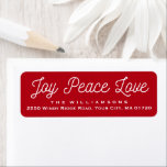 Christmas Joy Peace Love Custom Red Label<br><div class="desc">Send your cards in style with these "Joy Peace Love" custom return address label.  Easily change the background color by clicking on the "customize it" button and then the eye dropper.</div>