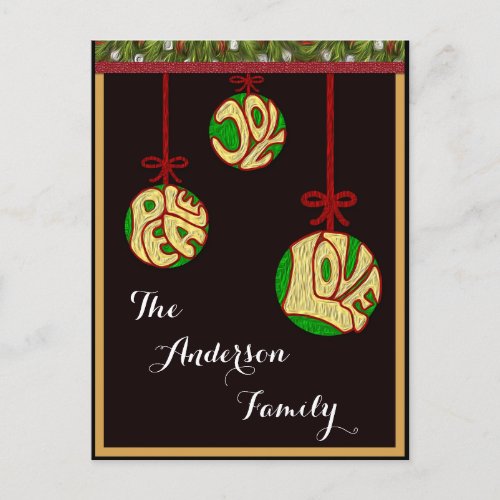 Christmas Joy Peace Love Family Personalize Holiday Postcard