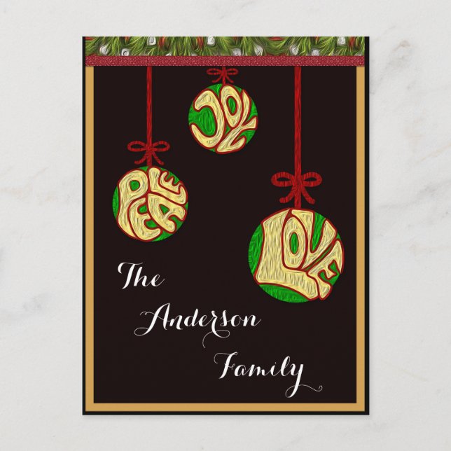 Christmas Joy Peace Love Family Personalize Holiday Postcard (Front)