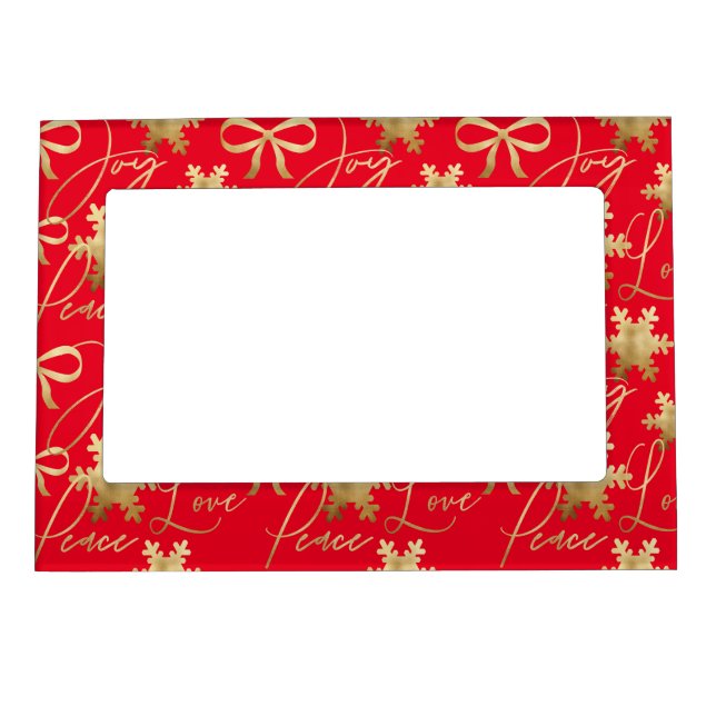 Christmas Joy Peace Love Red Gold Snowflakes Magnetic Frame (Front)