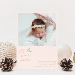 Christmas Joy Peach Photo Birth Announcement