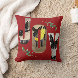 Christmas Joy Pet Photo Greenery Personalized Throw Pillow
