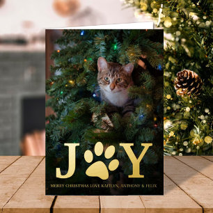Christmas Joy Pet Photo Real Foil Holiday Card
