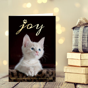 Christmas Joy Pet Photo Real Foil Holiday Card