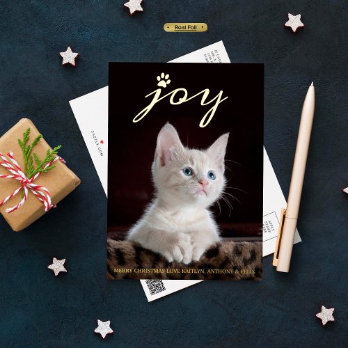 Christmas Joy  Pet Photo Real Foil Holiday Postcard