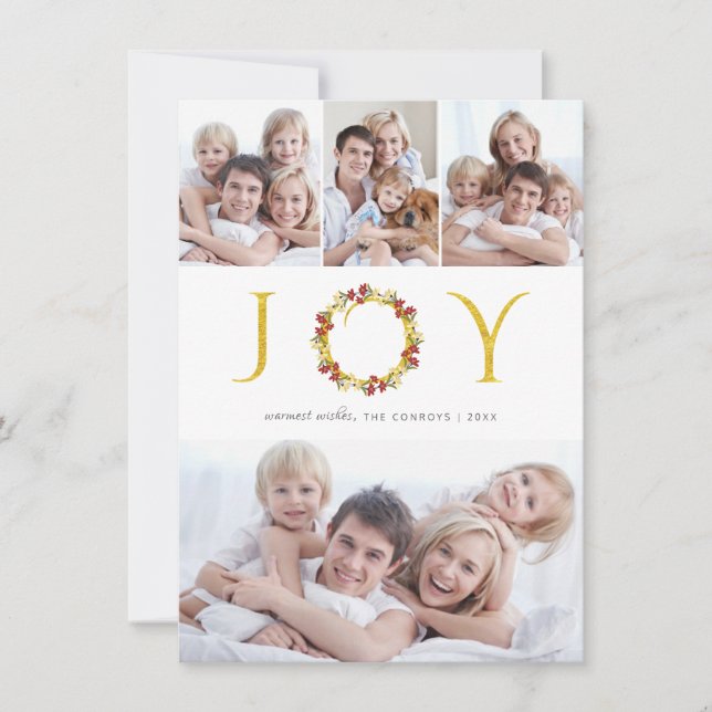 Christmas Joy Photo Collage Gold Faux Foil Holiday (Front)
