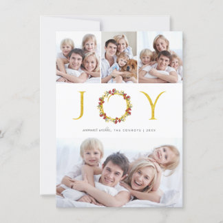 Christmas Joy Photo Collage Gold Faux Foil Holiday Card