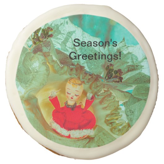 Christmas Joy pretty red party angel cherub. Sugar Cookie (Front)