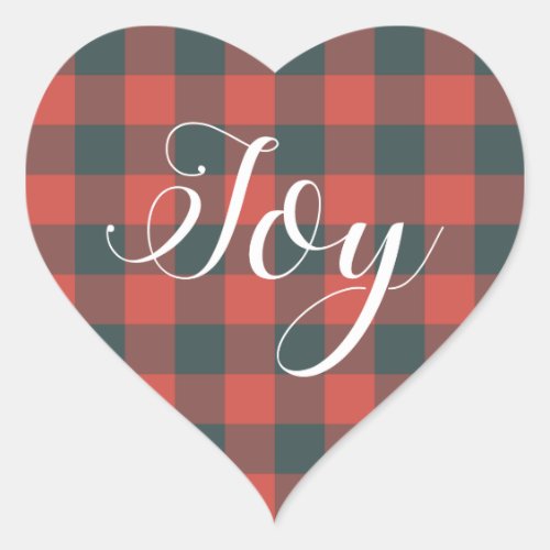 Christmas Joy Red Black Gingham Buffalo Plaid Heart Sticker