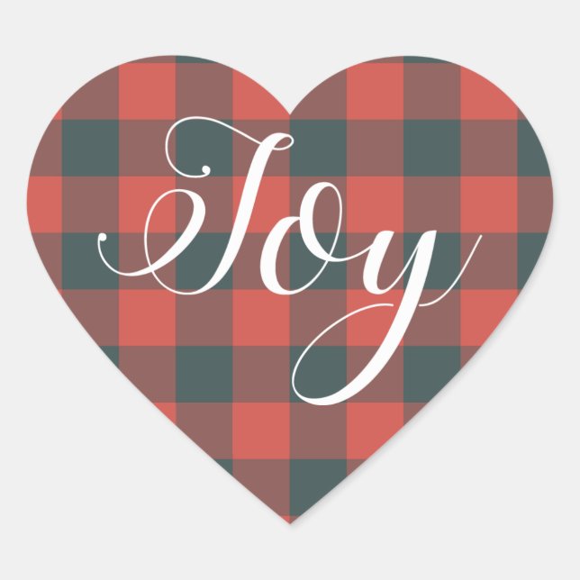 Christmas Joy Red Black Gingham Buffalo Plaid Heart Sticker (Front)
