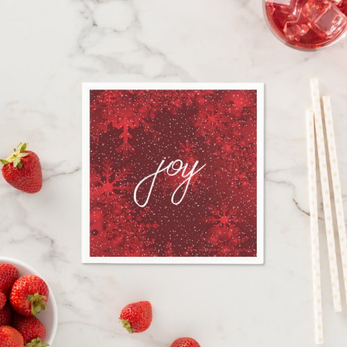 Christmas Joy Red Snowflakes Falling Snow  Napkins