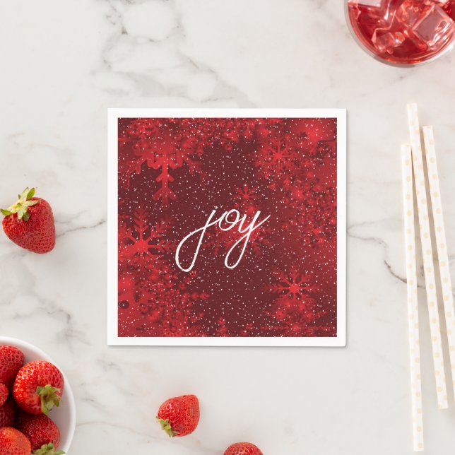 Christmas Joy Red Snowflakes Falling Snow  Napkins (Insitu)