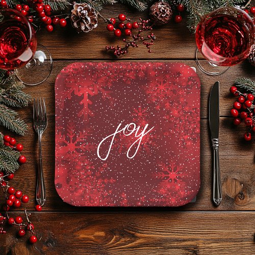 Christmas Joy Red Snowflakes Falling Snow  Paper Plates