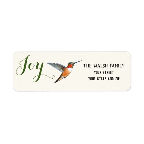 Christmas Joy Rufous Hummingbird Label