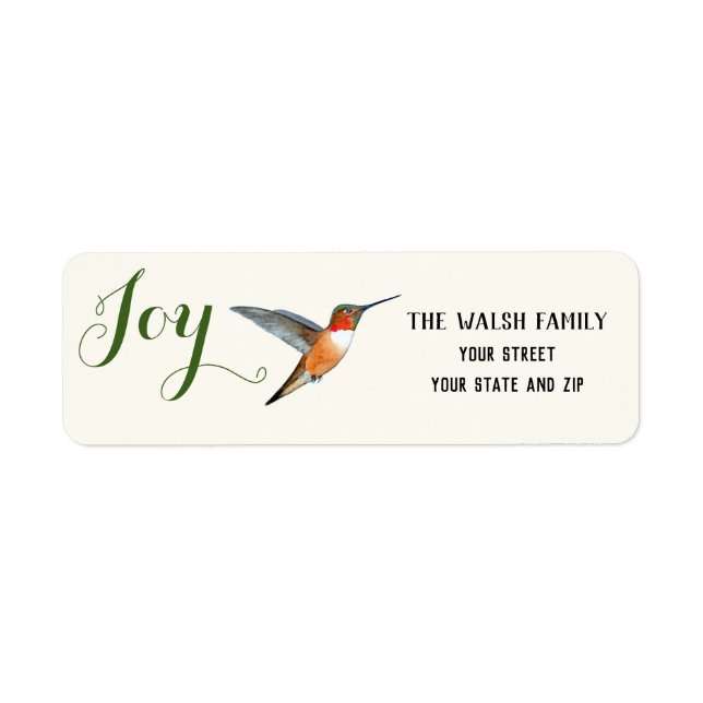 Christmas Joy Rufous Hummingbird Label (Front)