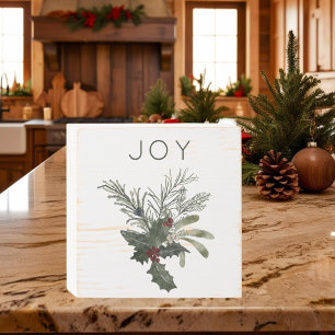 Christmas Joy Rustic Greenery Wooden Box Sign