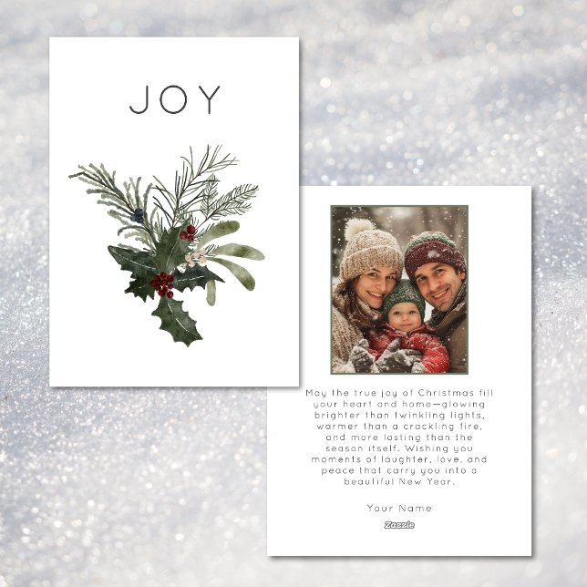 Christmas Joy Rustic Minimal Photo Greenery Holiday Card (Christmas Joy Rustic Minimal Photo Greenery Holiday Card)
