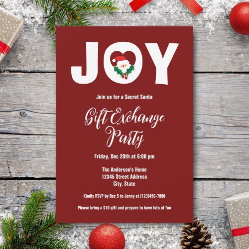 Christmas Joy Secret Santa Gift Exchange Party Invitation