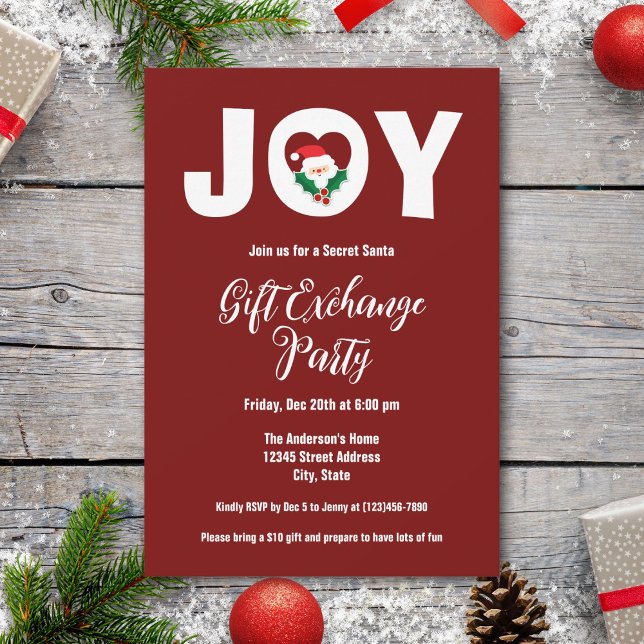 Christmas Joy Secret Santa Gift Exchange Party Invitation (Creator Uploaded)