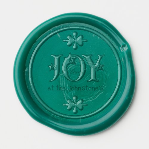 Christmas Joy Simple Chic Script Name Rustic Green Wax Seal Sticker