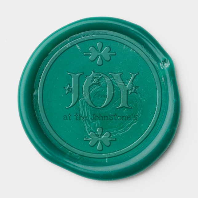 Christmas Joy Simple Chic Script Name Rustic Green Wax Seal Sticker (Front)