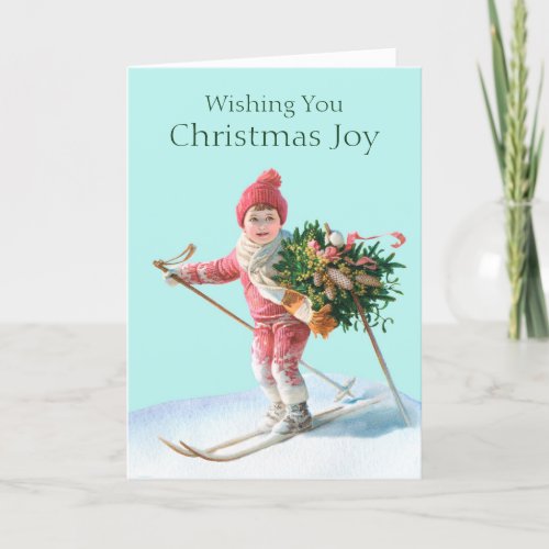 Christmas Joy Skiing Child French Image Card