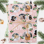 Christmas Joy Snowflake Photo Collage Pink 3 Set Wrapping Paper Sheets<br><div class="desc">'Wishing you joy' fun and stylish wrapping paper set! Three editable templates, each personalized with six photos of your family, friends or pets. You can also include a different name on each sheet. A festive pattern with snowball framed photographs, festive leaves, berries, snow, snowflakes and stars. Custom gift wrap is...</div>