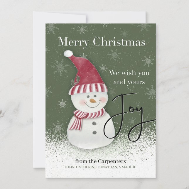 Christmas Joy Snowman Personalized Card (Front)