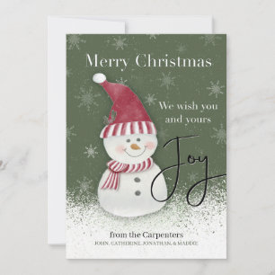 Christmas Joy Snowman Personalized Card