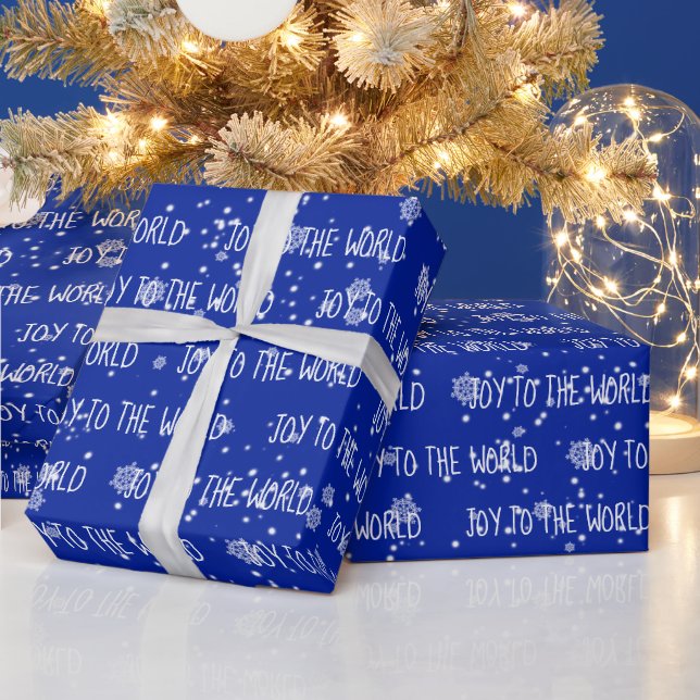 Christmas JOY THE WORLD Text and Snowflakes Wrapping Paper (Holidays)