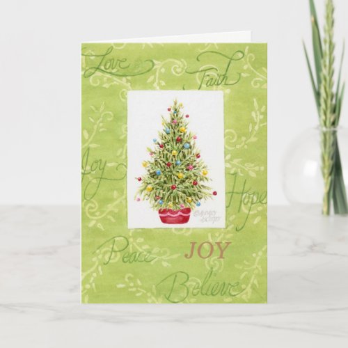 Christmas Joy Tree in Red Pot Christmas Cards