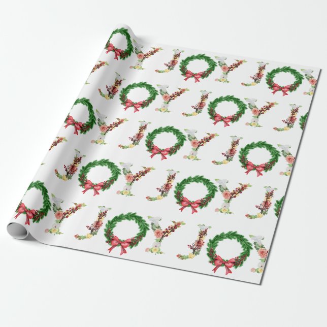 Christmas joy typography red green wrapping paper (Unrolled)