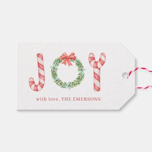 Christmas Joy Watercolor Candy Canes Wreath Gift T Gift Tags