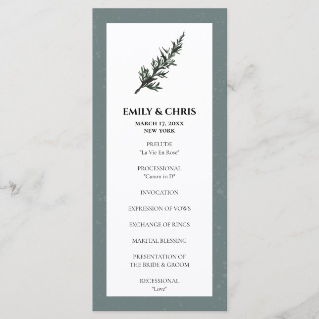 Christmas Joy | Watercolor Winter Wedding Ceremony Program (Front)