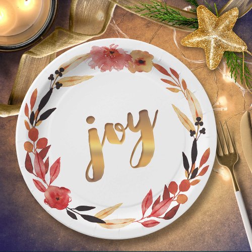 Christmas Joy Watercolor Wreath ID292 Paper Plates