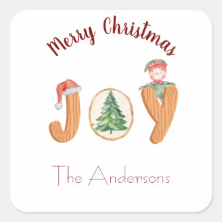Christmas joy white red  square sticker