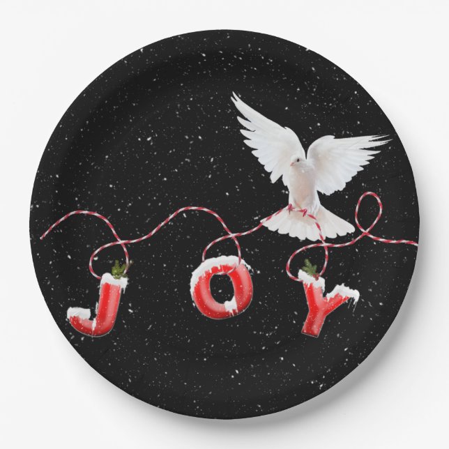 Christmas JOY with Dove and Snowflakes  Paper Plates (Front)