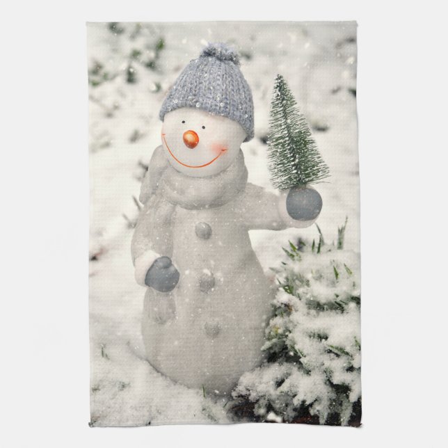 Christmas Joy with Smiling Snowman Kitchen Towel (Vertical)