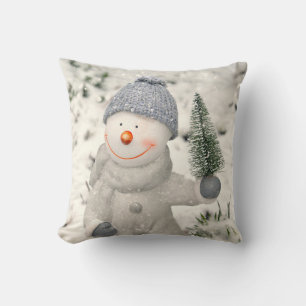 Christmas Joy with Smiling Snowman Throw Pillow