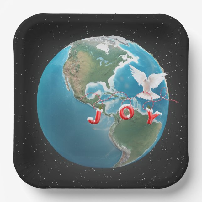 Christmas JOY with White Dove on World Paper Plates (Front)