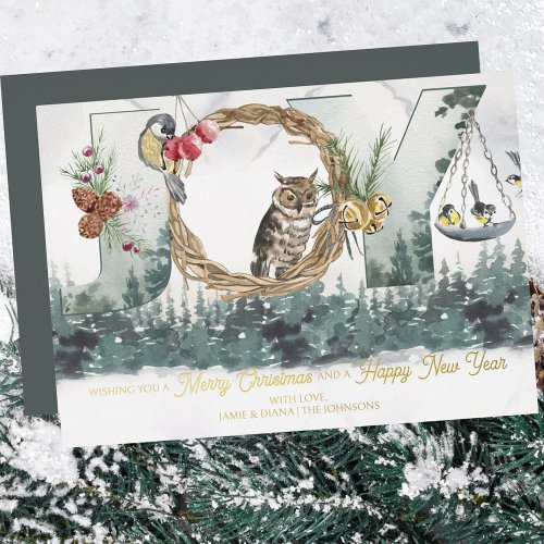 Christmas Joy Woodland Forest Nature Gold Foil Holiday Card