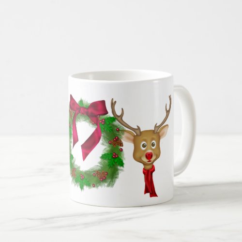 Christmas JOY wreath and reindeer Coffee Mug