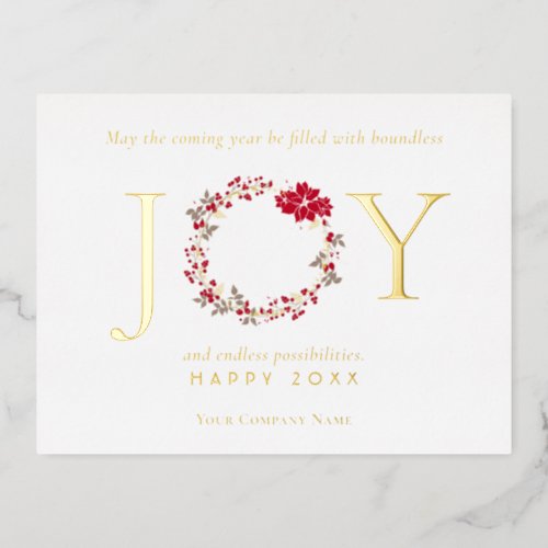 Christmas JOY Wreath Business Foil Holiday Postcard