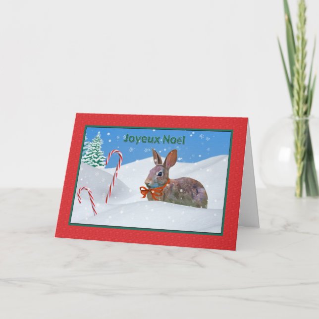 Christmas, Joyeux Noël, French, Rabbit, Snow, Card (Front)