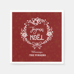 Christmas Joyeux Noel Gold Snowflakes Monogram Napkins