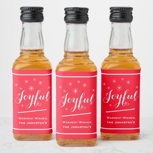 Christmas Joyful Gifting Script Name Cute Red Mini Liquor Bottle Label