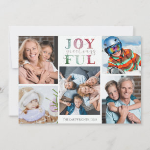 Christmas JOYFUL GREETINGS 5 Photos Watercolor Holiday Card