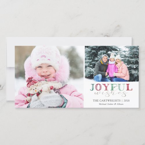 Christmas JOYFUL WISHES Two Photos Watercolor Holiday Card