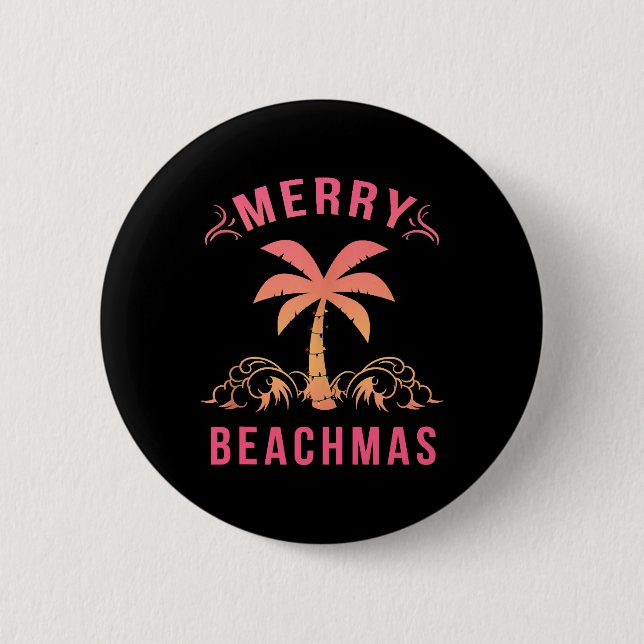 Christmas July Coastal Beach Merry Beachmas Palm Button (Front)